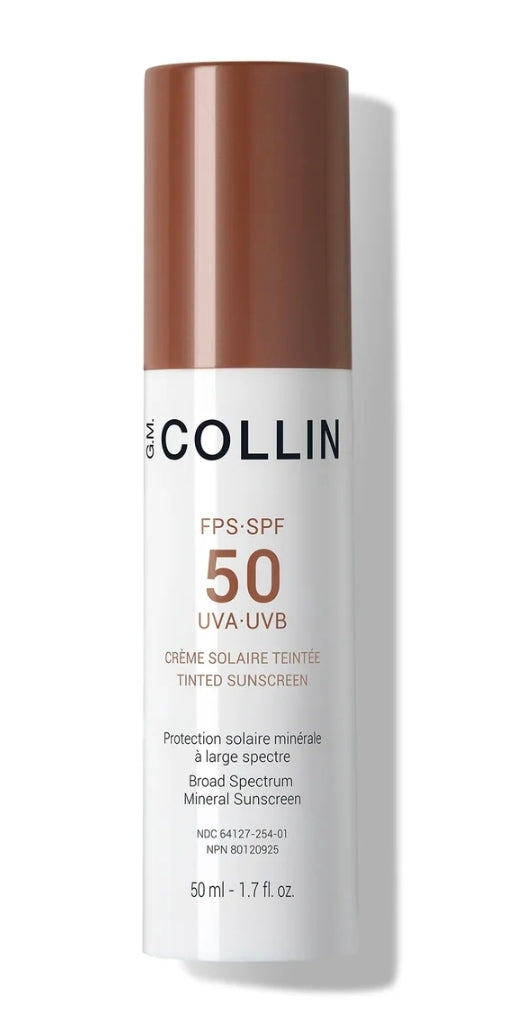 Crème solaire teintée minérale FPS 50 offrant une protection UVA et UVB avec un fini naturel et lumineux pour un teint uniforme.